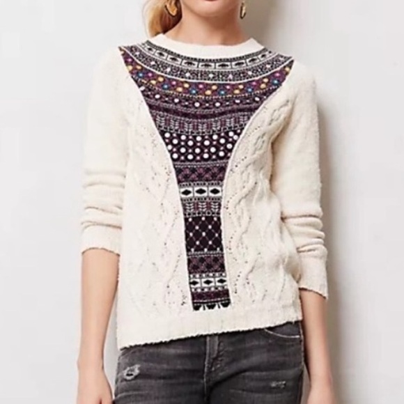 Anthropologie Sweaters - VTG Anthropologie Angel of the North Algarve Nordic Folk Cable Knit Sweater Sz M